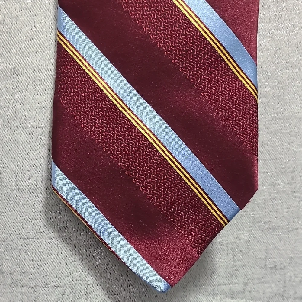 Brooks‎ Brothers Burgundy Tie with Blue and Gold Stripes